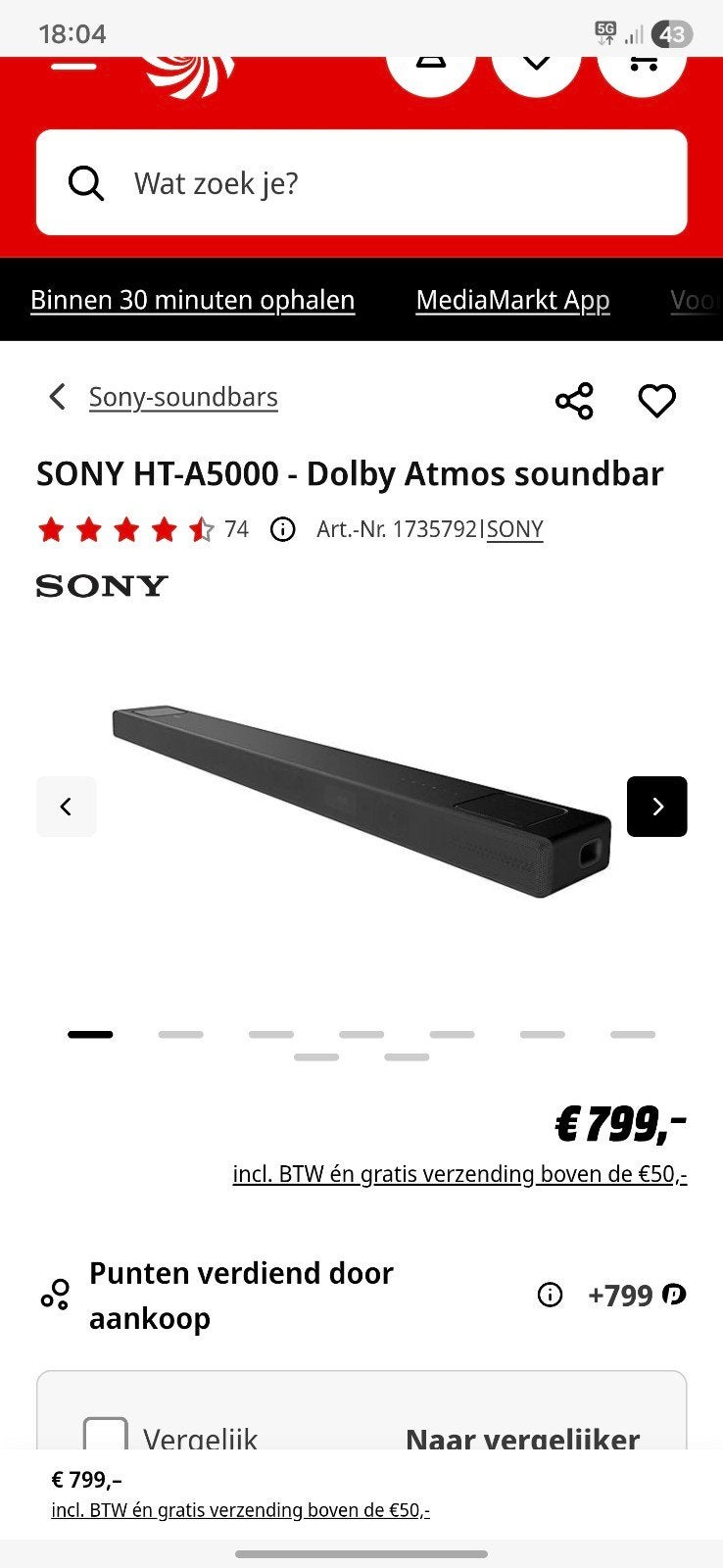 Sony HT-A5000 Dolby Atmos Soundbar, TV, Hi-fi & Vidéo, Enlèvement