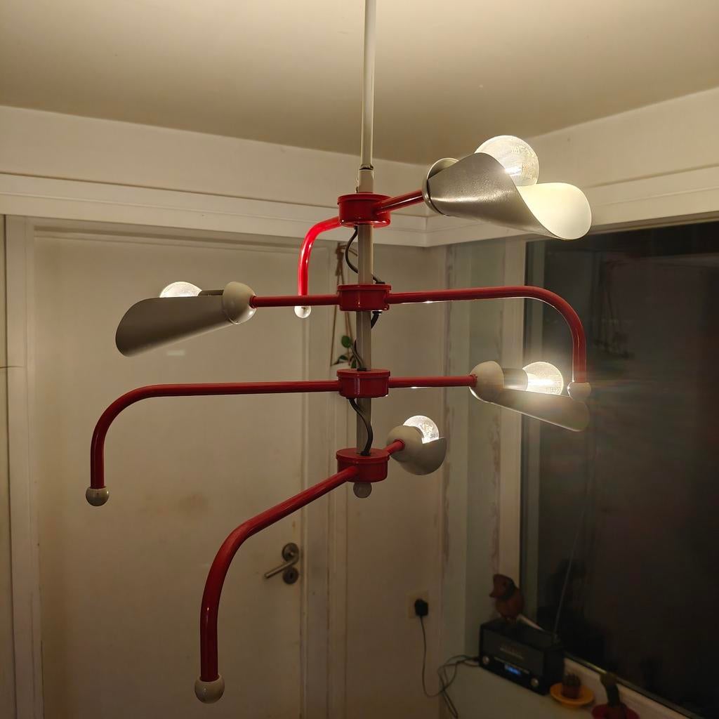 Vintage verstelbare design hanglamp – sculpturale multi-arm, Ophalen of Verzenden, Metaal