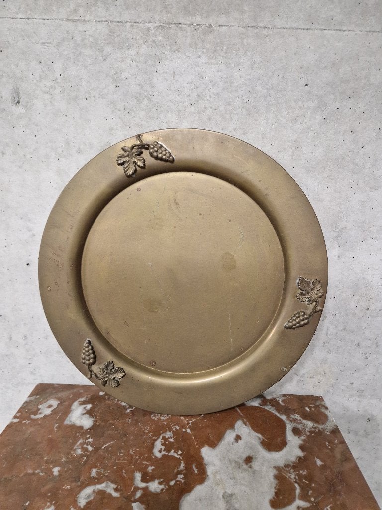 Vintage rond dienblad met druivenbladeren, Antiek en Kunst, Ophalen