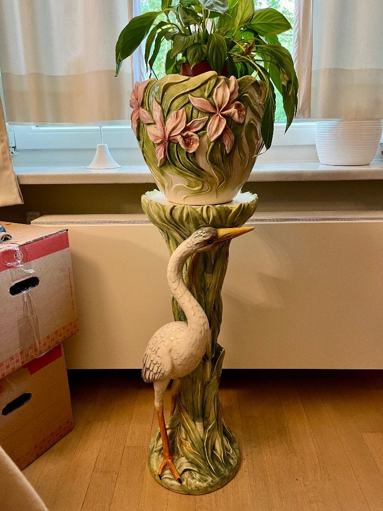 Duo plantenhouders keramisch porselein Italiaans, Tuin en Terras, Ophalen, Zo goed als nieuw