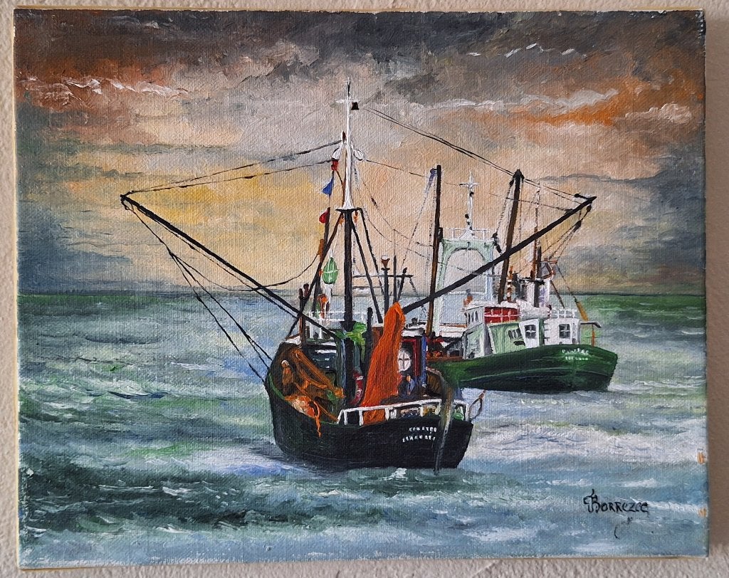 Origineel olieverfschilderij op doek van J.Borrezee, Ophalen, Maritiem / water, Doek, Olieverf