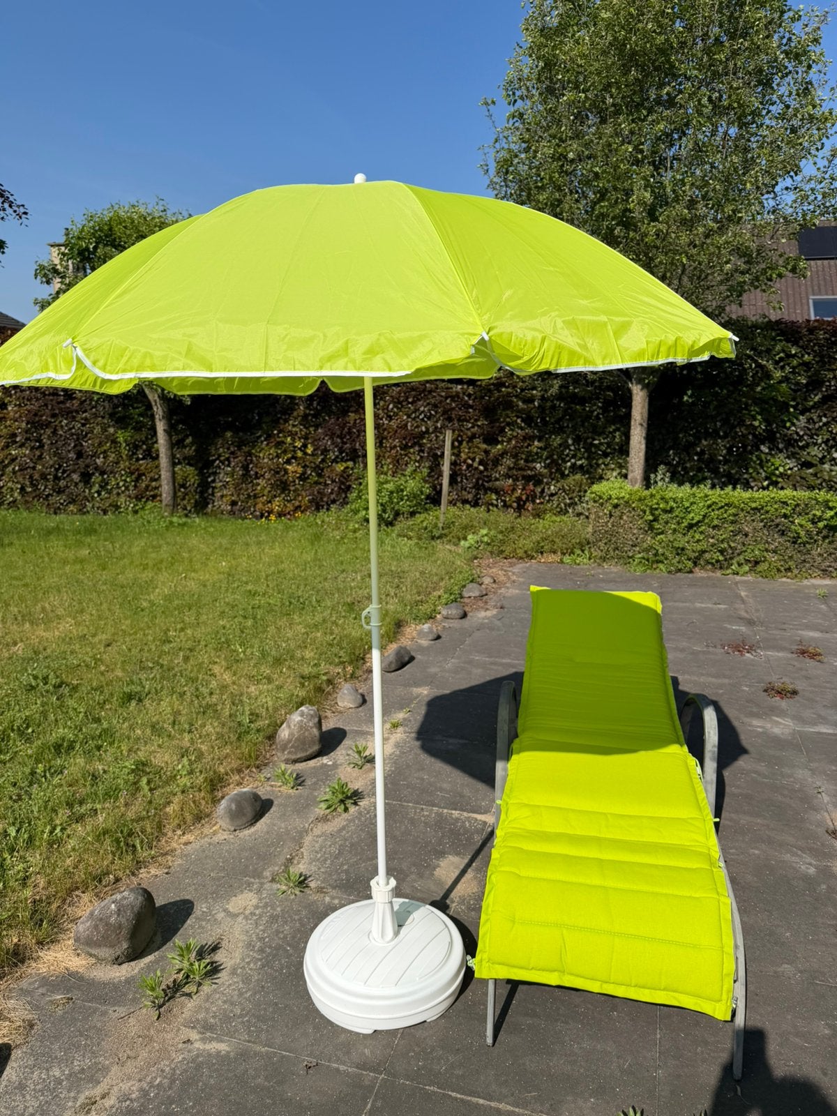 Bain de soleil + parasol + coussin + 4 coussins de chaise, Jardin & Terrasse, Enlèvement, Utilisé