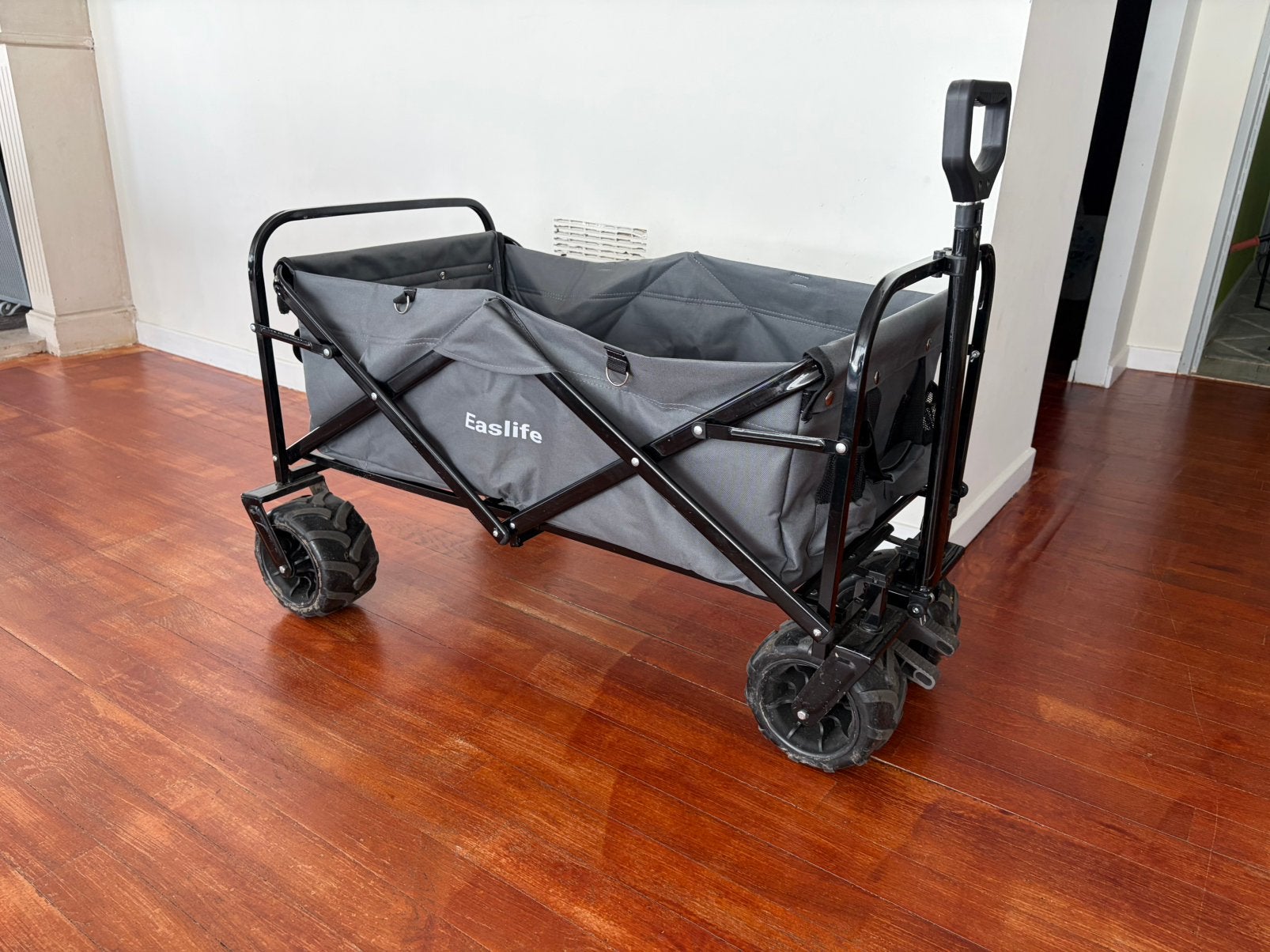 Bolderkar, Grijs, kinderwagen, met riemen, Ophalen, Opvouwbaar, Zo goed als nieuw