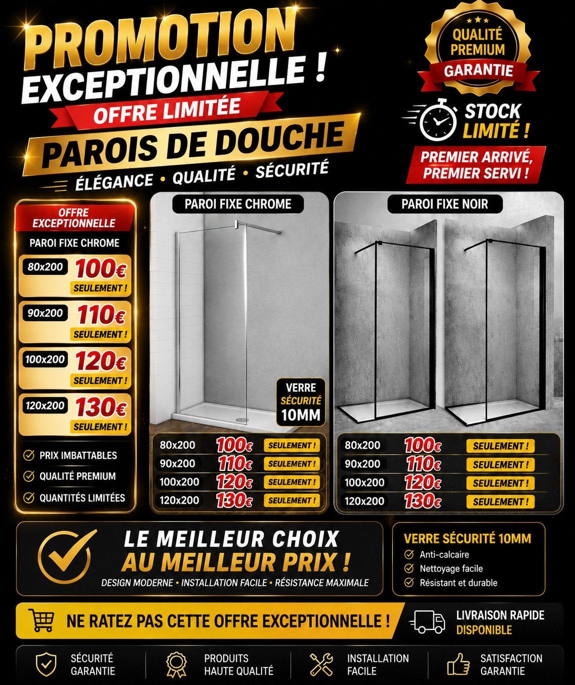 parois de douche, Bricolage & Construction, Sanitaire, Enlèvement, Neuf, Douche