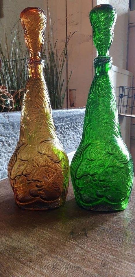Empoli karaf Genie Bottle "Facce" amber of groen, Antiek en Kunst, Ophalen of Verzenden