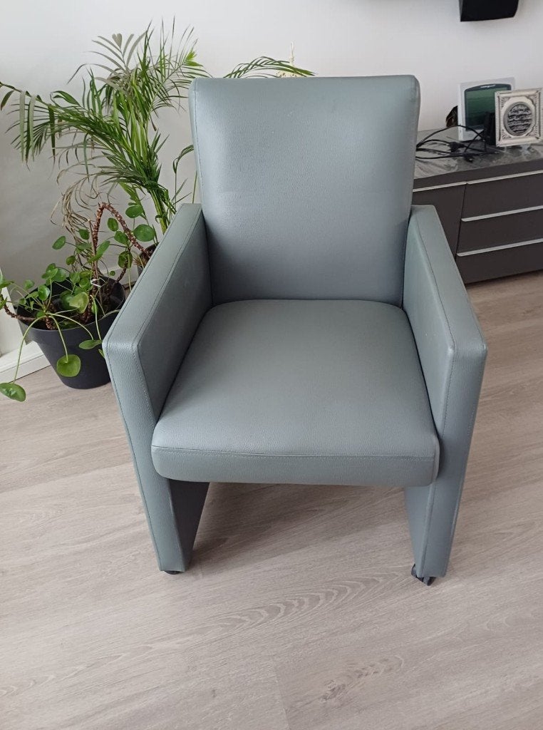 6 Eetkamerstoelen, Huis en Inrichting, Ophalen, Gebruikt, Leer, Grijs