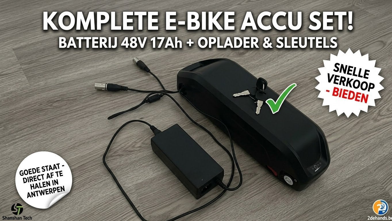 Elektrische fiets accu 48V 17Ah + Oplader & Sleutel, Zo goed als nieuw