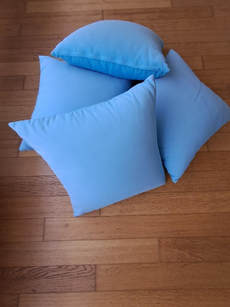 4 sierkussens, turqoise, Huis en Inrichting, Ophalen of Verzenden, Gebruikt, Overige kleuren, Vierkant
