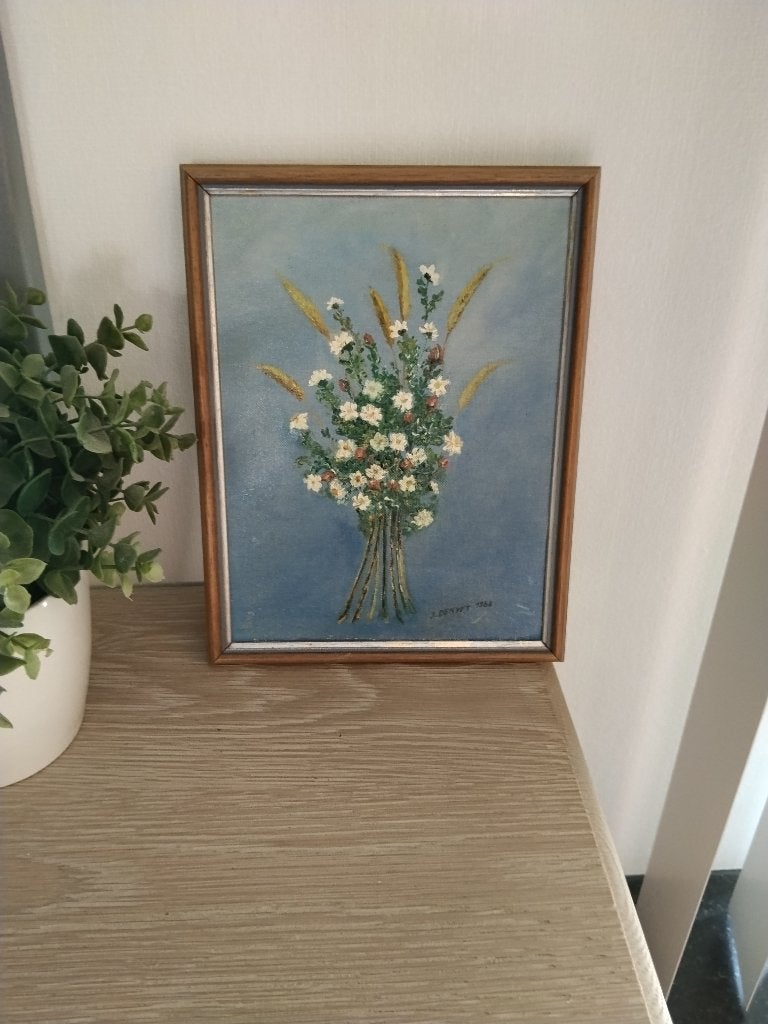 vintage houten kader schilderij, Enlèvement ou Envoi, Vintage, Peint à la main, Fleurs
