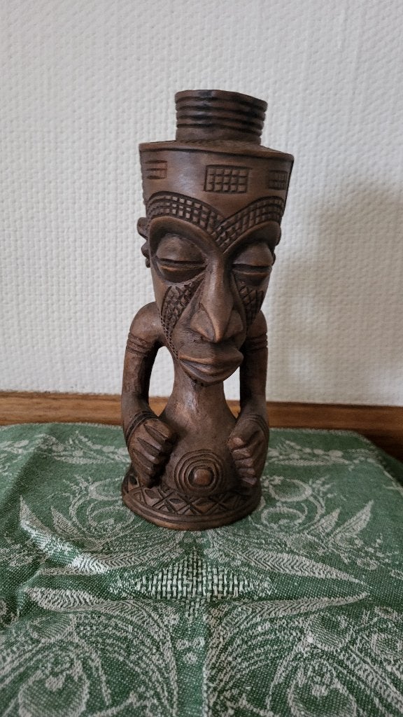 Ebbenhouten beeld kaarshouder, Ophalen, Houtsnijwerk, Minder dan 20 cm, Hout