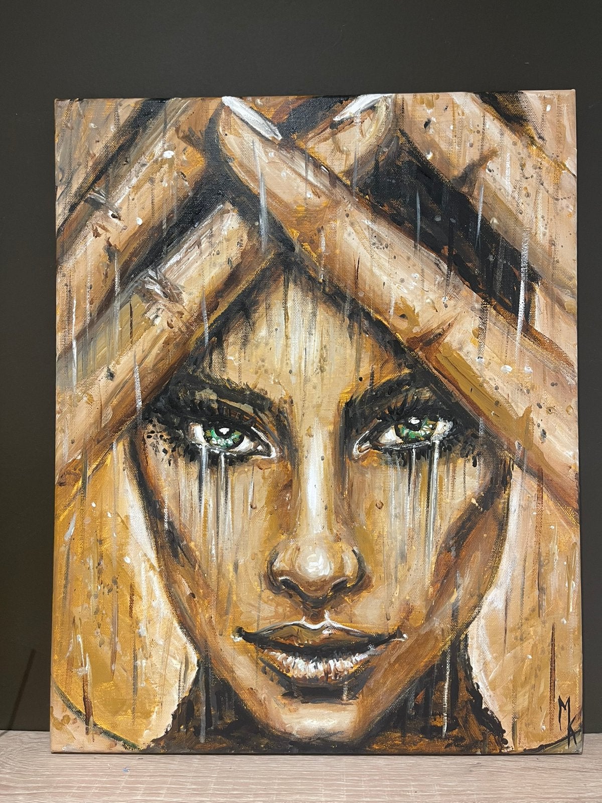Peinture originale de Mk Art, Antiquités & Art, Art | Peinture | Moderne, Textile, Enlèvement ou Envoi, Figures, Peinture acrylique