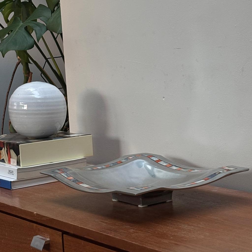 Retro inox schaal met mozaïek, Huis en Inrichting, Woonaccessoires | Schalen en Manden, Ophalen of Verzenden, Zo goed als nieuw