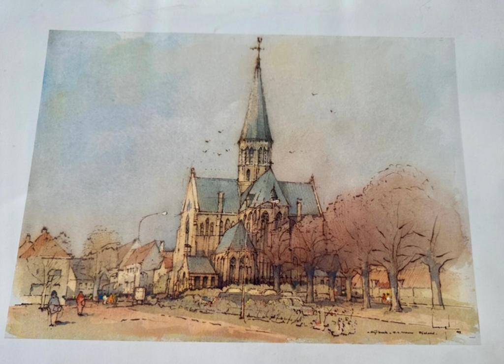 Aquarelle de l'église Notre-Dame du Bien-être - Declercq, Enlèvement ou Envoi