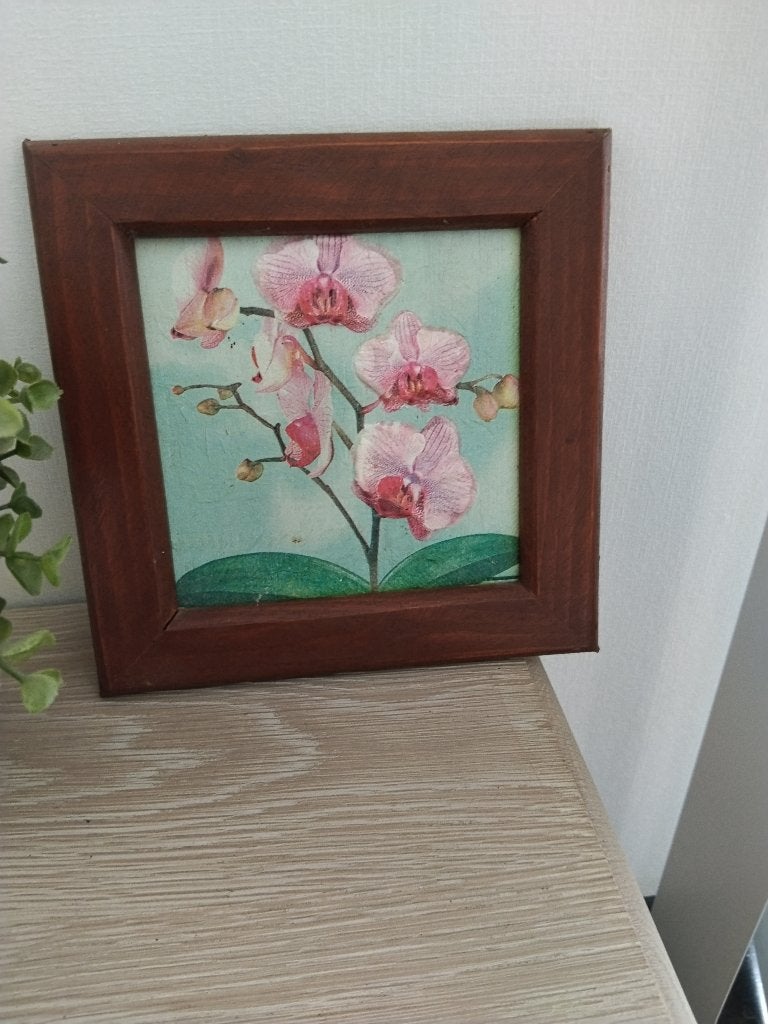 vintage houten kader met geschilderde bloemen, Huis en Inrichting, Vintage, Ophalen of Verzenden, Zo goed als nieuw, Hout