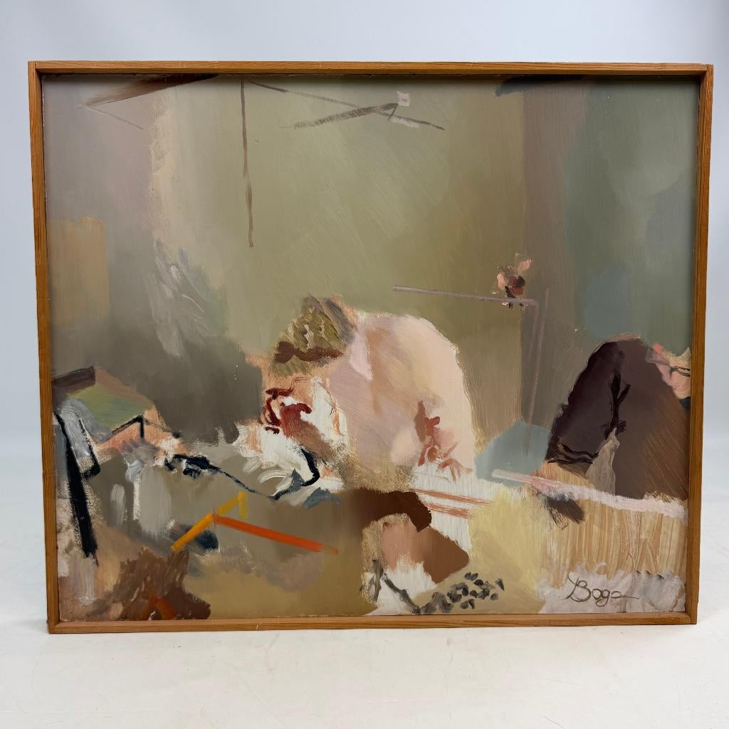 Huile sur panneau 'Au travail' de Yves Bagé, Antiquités & Art, Art | Peinture | Moderne, Enlèvement ou Envoi
