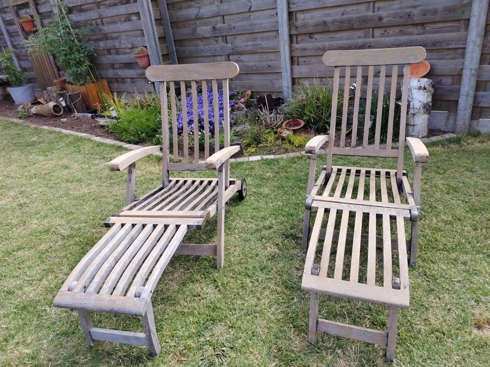 Ensemble de 2 chaises en teck, Jardin & Terrasse, Chaises de jardin, Enlèvement, Utilisé, Bois de teck, Ajustable