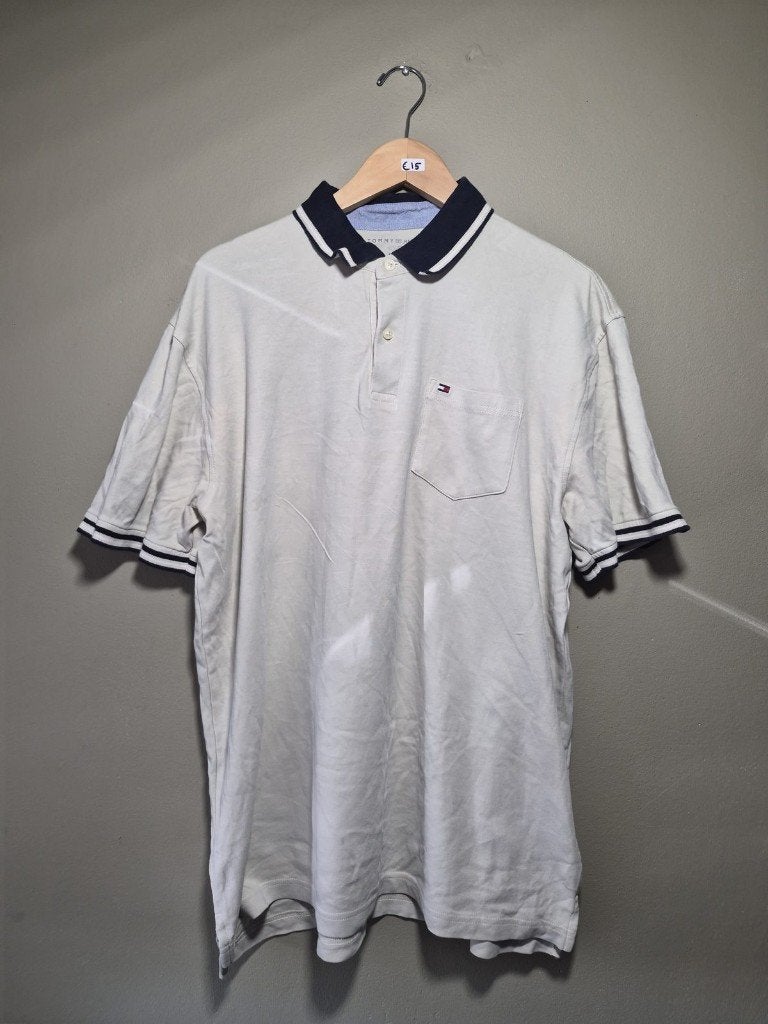 Thommy hilfiger | polo's met korte mouwen | crème  | XL, Enlèvement ou Envoi, Taille 56/58 (XL), Porté, Blanc