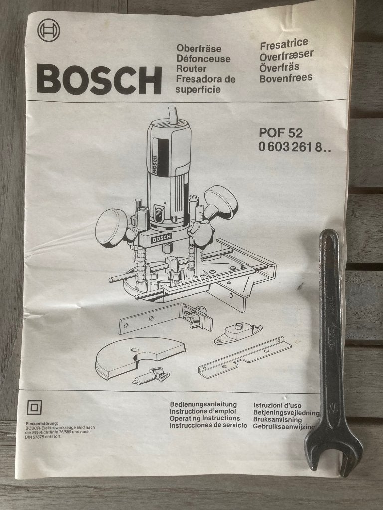 Bosch freesset compleet met handleidingen : POF52+PKF5+S7+S8, Doe-het-zelf en Bouw, Ophalen, Gebruikt, Bovenfrees, Bosch