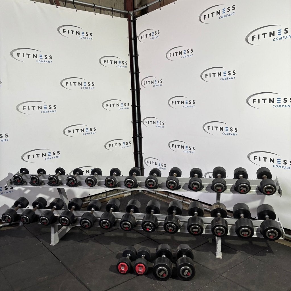 Hammer Strength - Dumbell Set Incl. Rek, Sports & Fitness, Équipement de fitness, Utilisé, Haltère, Bras, Jambes, Pectoraux, Abdominaux