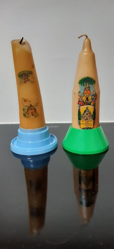 2x antieke kaars O.L.Vrouw van Scherpenheuvel , 18cm, Antiek en Kunst, Ophalen of Verzenden