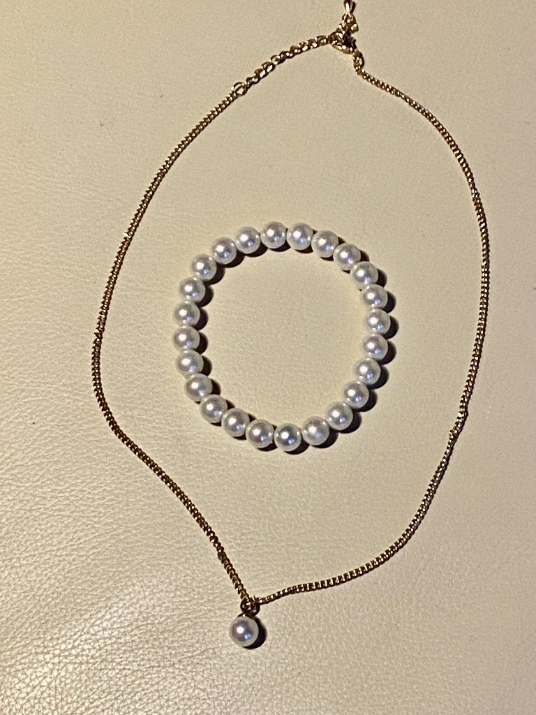 Set van 1 parelketting + parelarmband, Verstelbaar, Wit, Nieuw, Ophalen of Verzenden