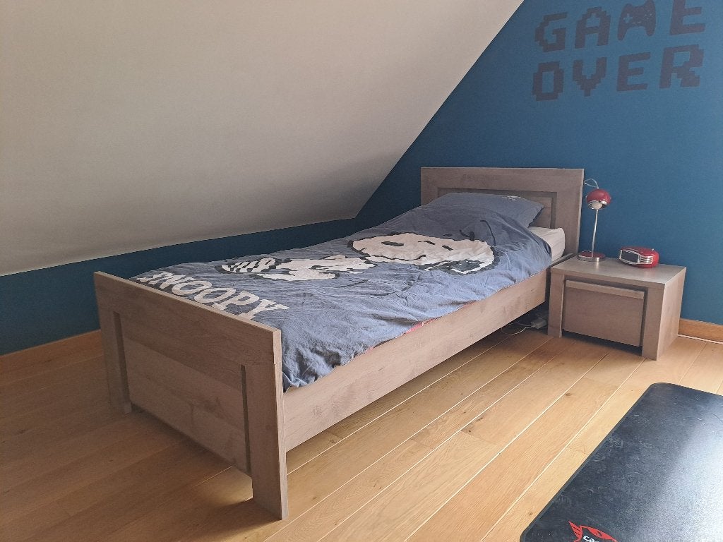 Eénpersoonsbed met lattenbodem 90x200cm, Ophalen, 85 tot 100 cm, Gebruikt, Lattenbodem
