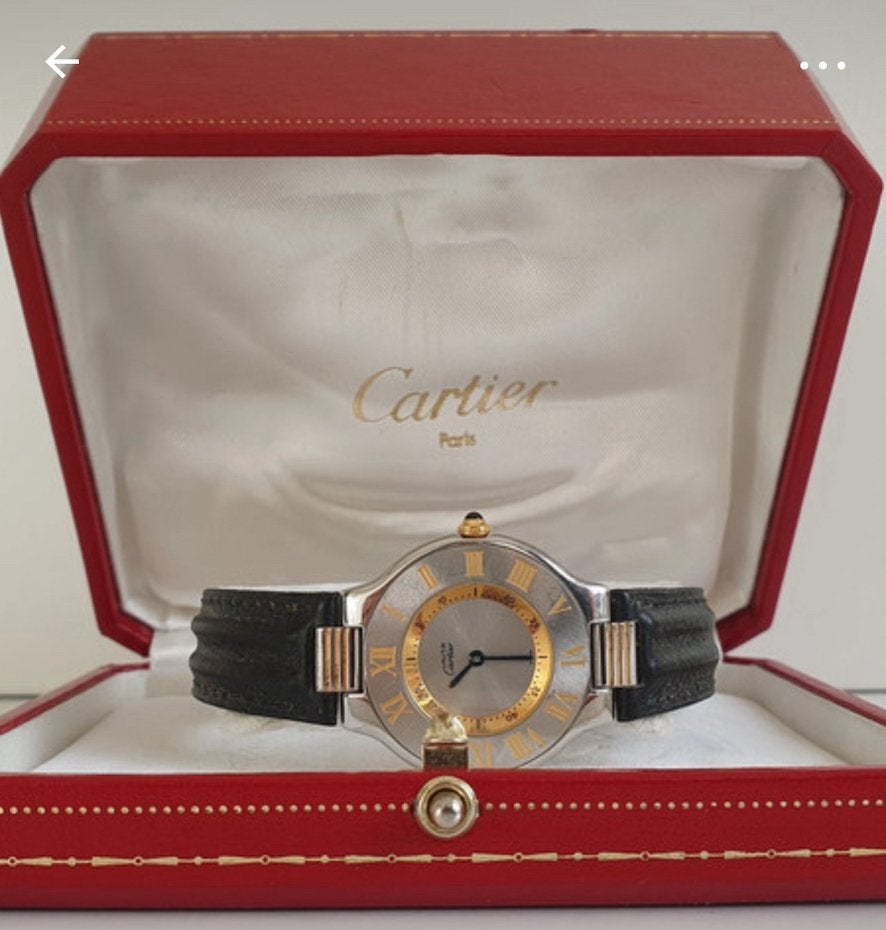 Cartier Must 1330 horloge 2 x leren band, Ophalen, Zo goed als nieuw, Goud