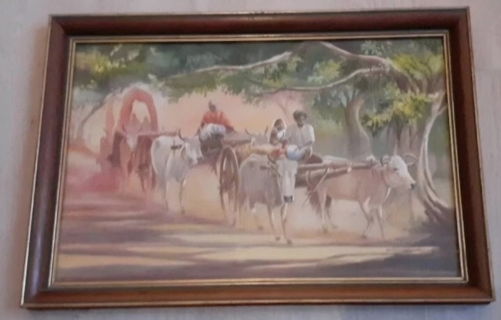 Art Asiatique+école du Bengale+Mukherjee+1965+Aquarelle, Antiquités & Art, Tableau, Enlèvement ou Envoi, Matériau naturel, Inde