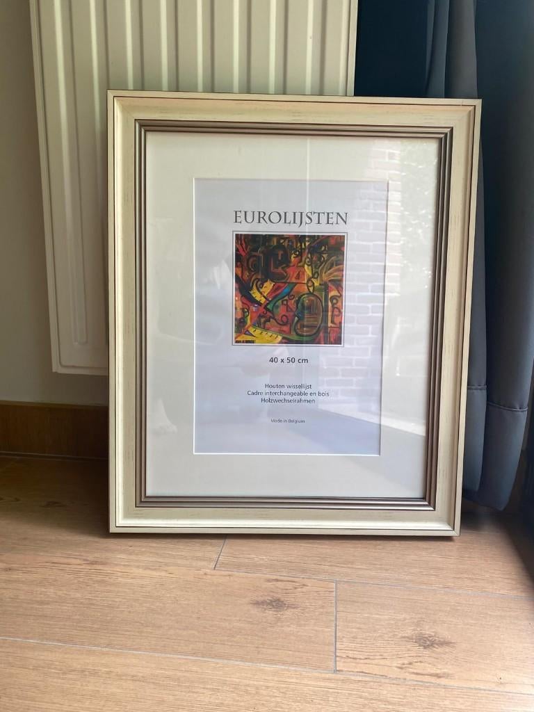 Crème/off-white houten fotokader met echt glas 40x50 cm, Ophalen, Zo goed als nieuw