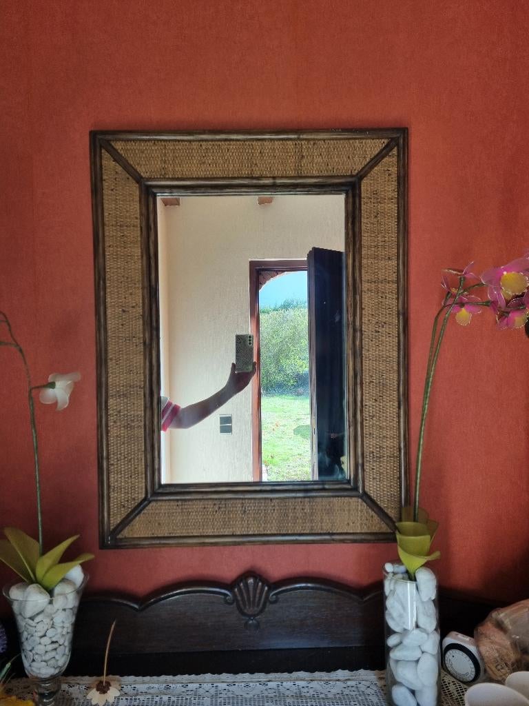 Spiegel rotan, Moins de 100 cm, Comme neuf, Enlèvement, 50 à 75 cm