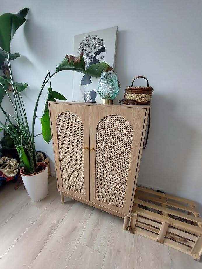 Schoenenkast / Klein dressoir met 2 deuren en rotan, Neuf, 25 à 50 cm, Enlèvement, 50 à 100 cm