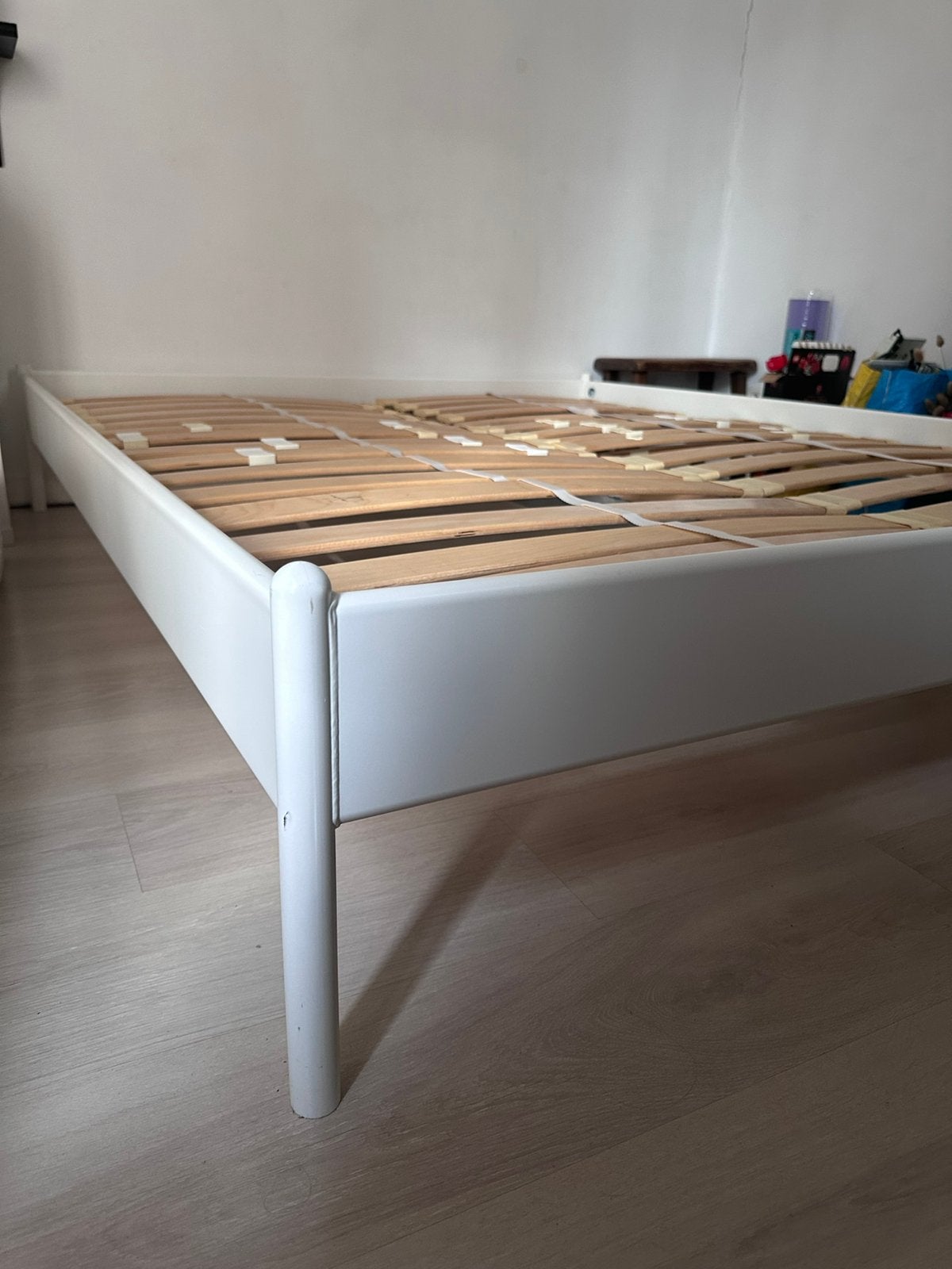Bedframe 160x200 gratis ophalen, Enlèvement, Utilisé, Blanc, Deux personnes