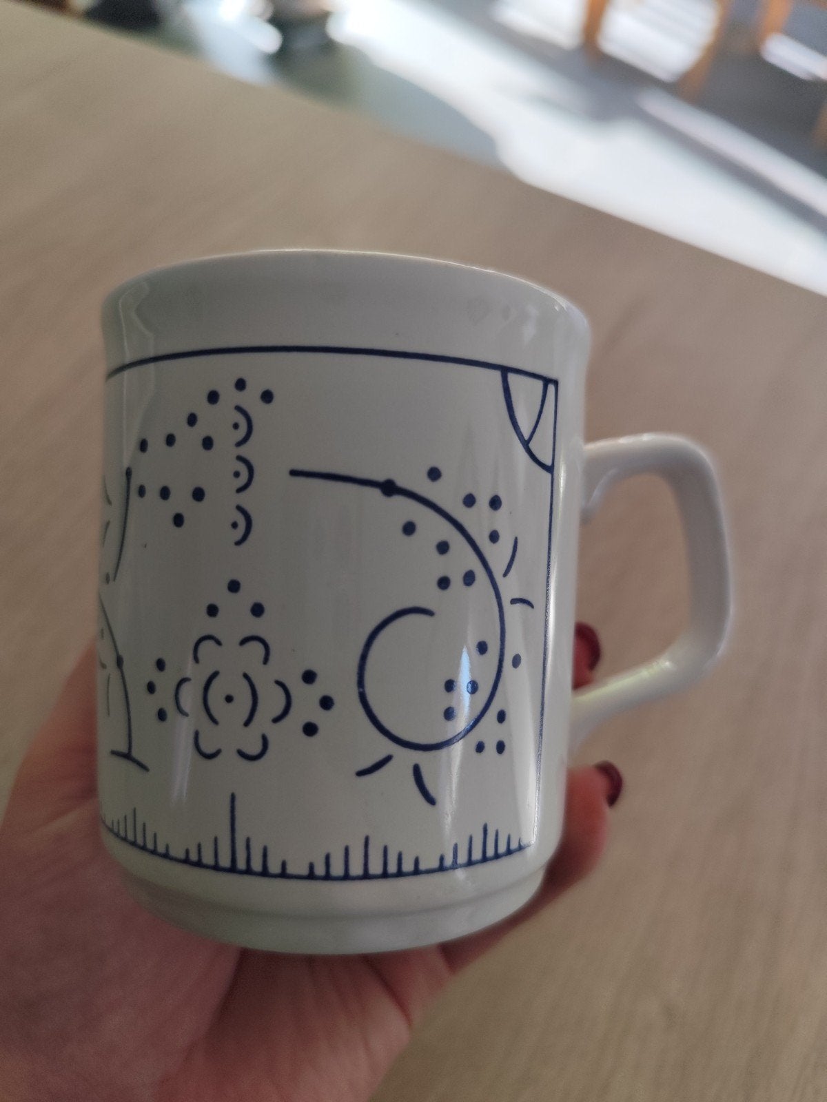 Mug vintage J&G Meakin England – Décor géométrique bleu, Enlèvement ou Envoi, Céramique, Vintage, Mug