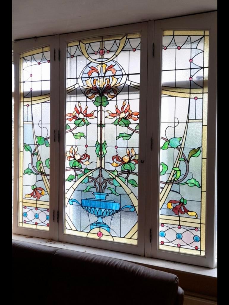 Glas in lood raam antiek, Ophalen, Zo goed als nieuw, Glas in lood