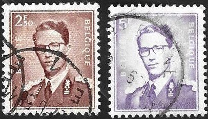 2 Postzegels België 1957 Koning Boudewijn, Koninklijk huis, Frankeerzegel, Ophalen of Verzenden, Gestempeld