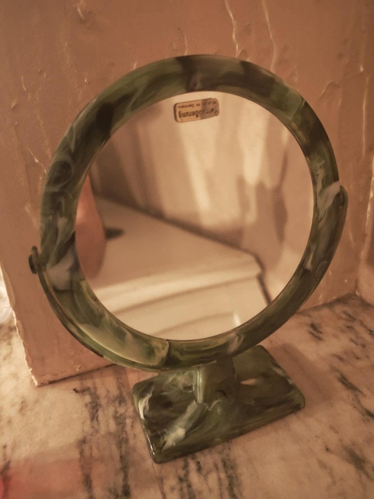 Vintage groen spiegel kunststof, Huis en Inrichting, Ophalen, Gebruikt
