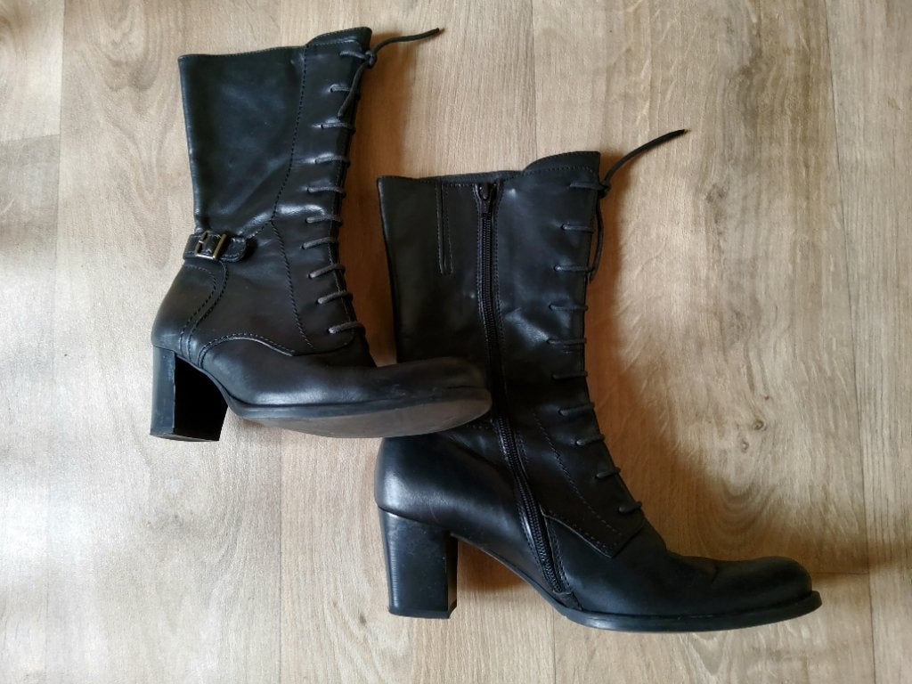 Bottes élégantes en cuir noir à lacets et fermeture éclair, Neuf, Maestri Calzaturieri..., Enlèvement ou Envoi, Bottes hautes