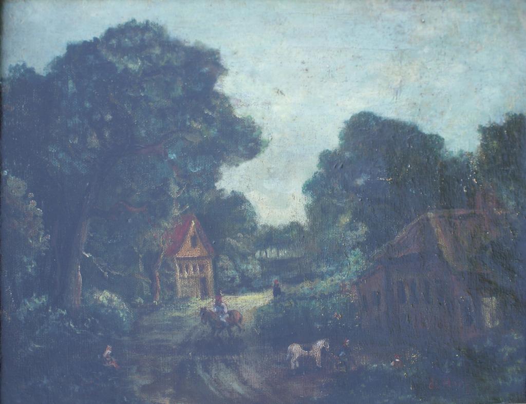de Hoog: 18de eeuws dorpszicht (O/D, 40 x 34 cm), Enlèvement ou Envoi