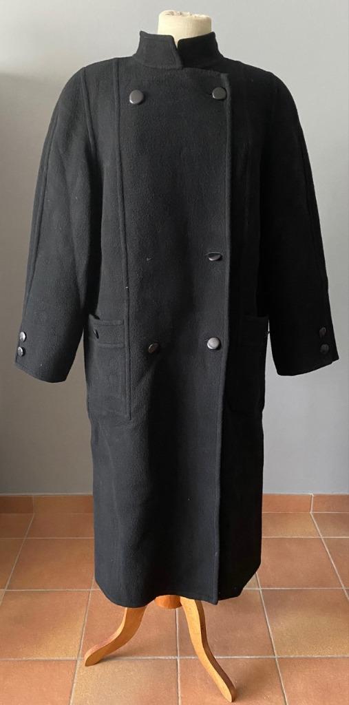Zwarte vintage mantel Perel Paris maat 46, Kleding | Dames, Verzenden, Zwart, Maat 46/48 (XL) of groter, Zo goed als nieuw