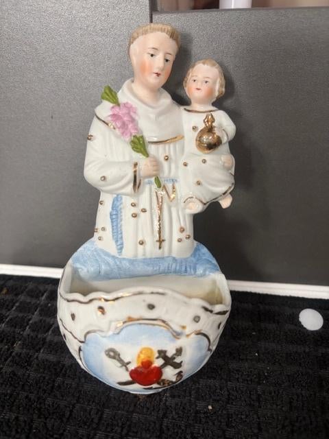 STATUE BENITIER RELIGIEUX VINTAGE SAINT ANTOINEDE PADOUE, Enlèvement