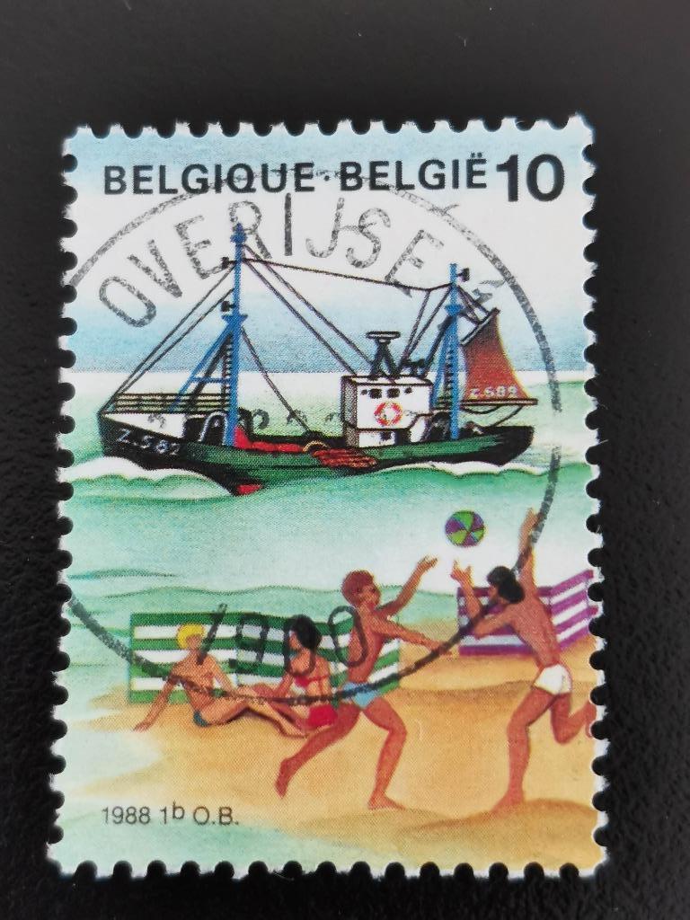 Belgique 1988 - La mer - bateau de pêche, enfants jouant, Enlèvement ou Envoi, Affranchi, Enfants