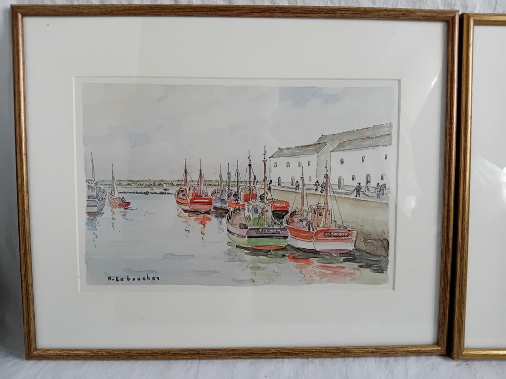 2 aquarellen van Robert Leboucher, Antiek en Kunst, Kunst | Etsen en Gravures, Ophalen of Verzenden