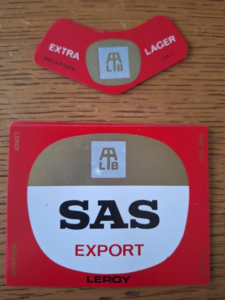 Bieretiket Sas export brouwerij Leroy Boezinge, Verzamelen, Ophalen of Verzenden, Zo goed als nieuw