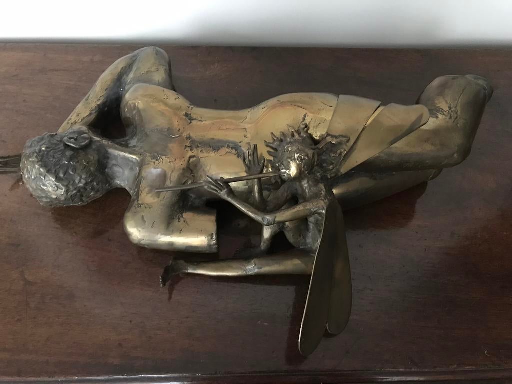 Jef Claerhout, nimf en Priapus, Brons, Antiek en Kunst, Ophalen, Brons