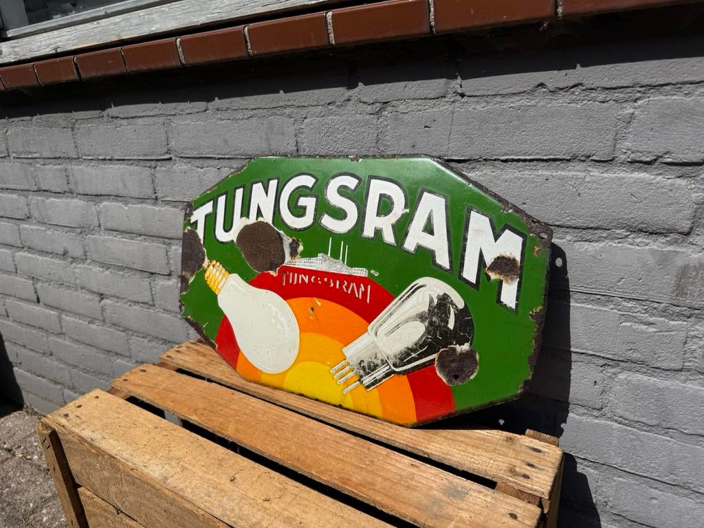 TUNGSRAM Lampen emaille bord, Ophalen of Verzenden