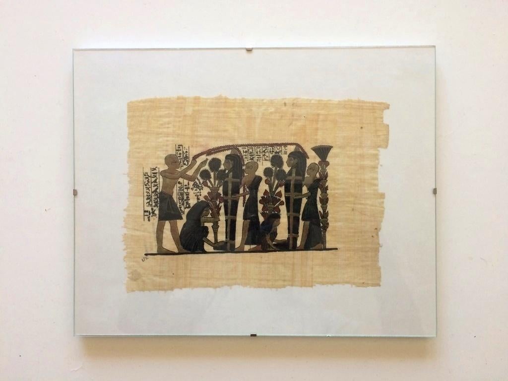 Ingelijst Papyrus ' Begrafenisrite ' ( 24 x 30 ) NIEUW !, Antiek en Kunst, Kunst | Niet-Westerse kunst, Ophalen of Verzenden