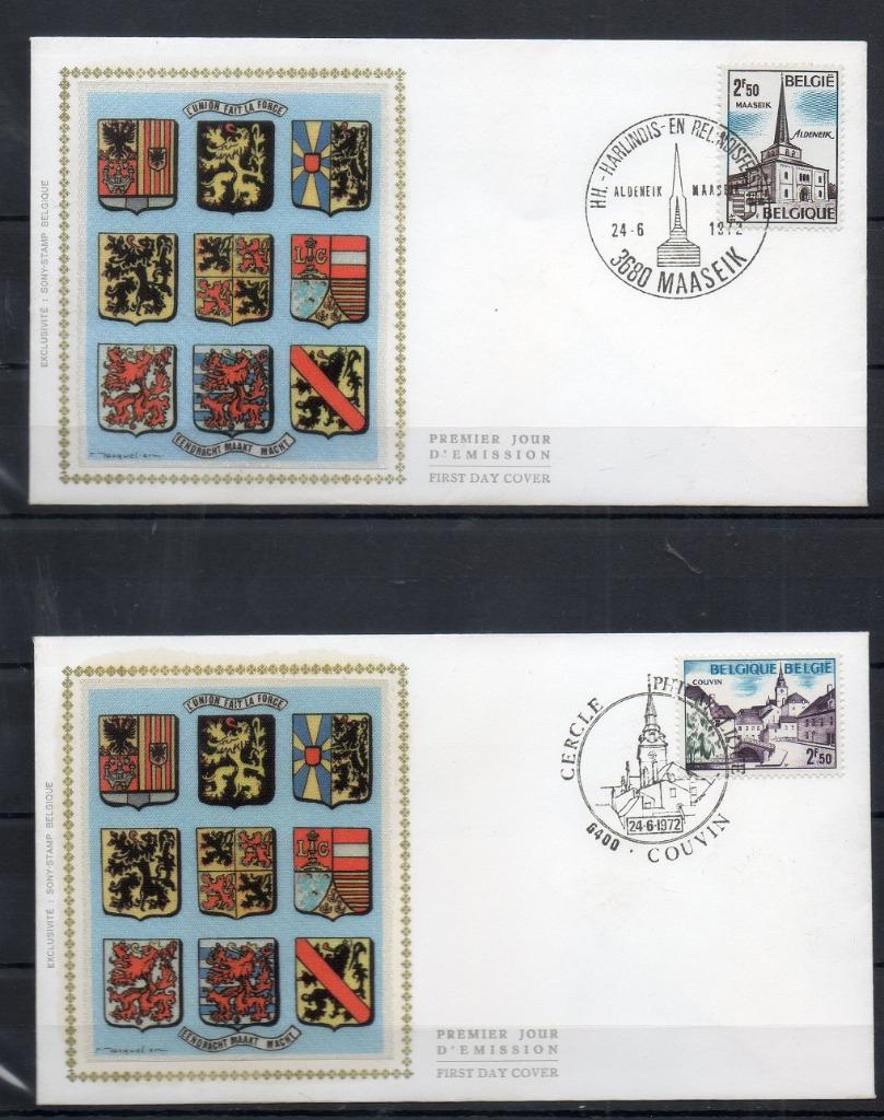 Année 1972 : FDC 1636-1637 Soie - Pour le tourisme, Timbres & Monnaies, Timbres | Europe | Belgique, Enlèvement ou Envoi