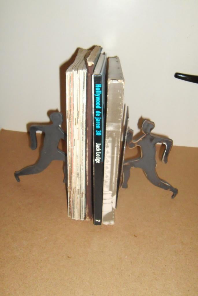 Unieke set boekensteunen,staal,running men,zwaar,design, Verzamelen, Retro, Huis en Inrichting, Ophalen of Verzenden