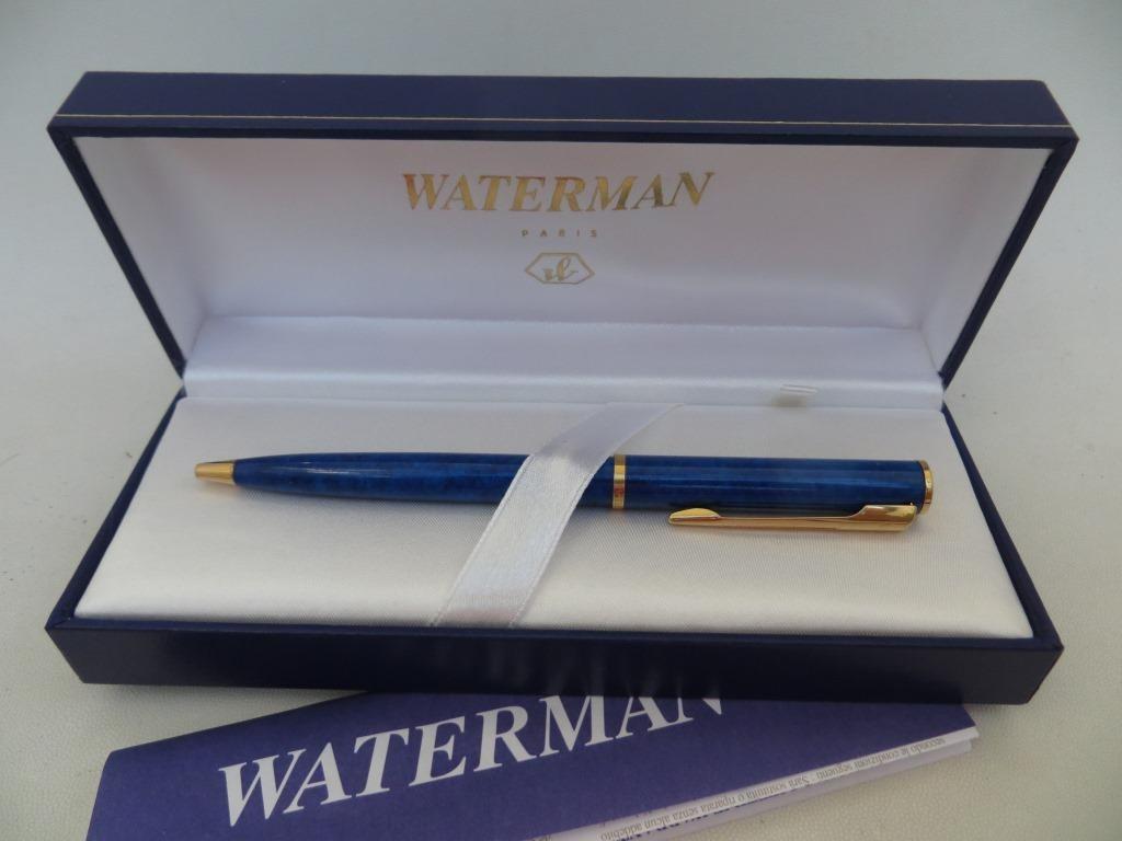 Balpen Waterman blauw gemarmerd blauwe inkt, Verzamelen, Pennenverzamelingen, Balpen, Nieuw, Ophalen of Verzenden, Met reclame