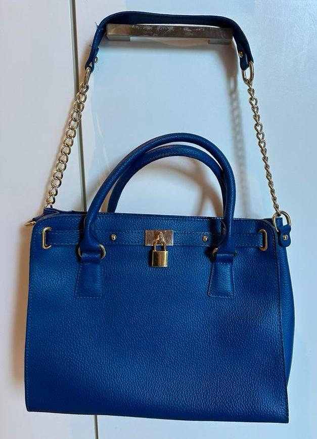 Koningrijke Blauwe Italiaanse Leer Handtas, Handtassen en Accessoires, Tassen | Damestassen, Ophalen of Verzenden, Gebruikt, Blauw